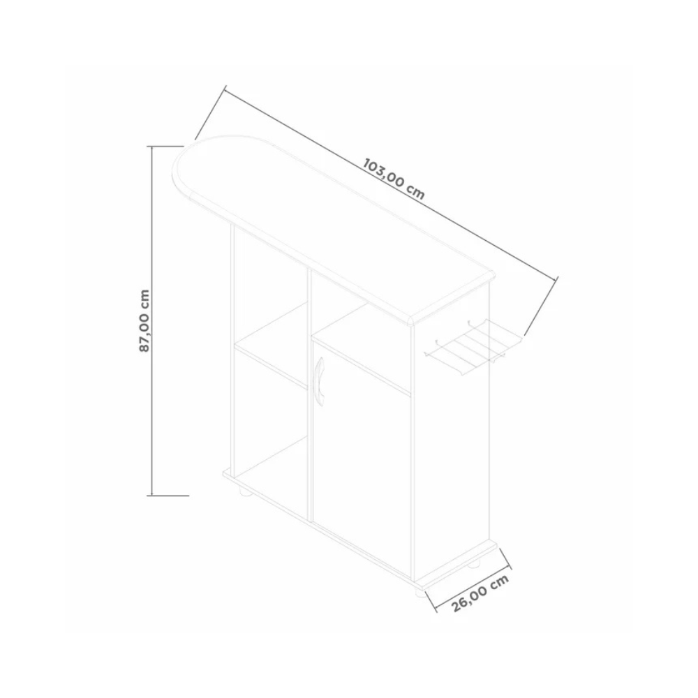 Tábua de Passar Roupa com 1 Porta e 3 Nichos Notável Móveis