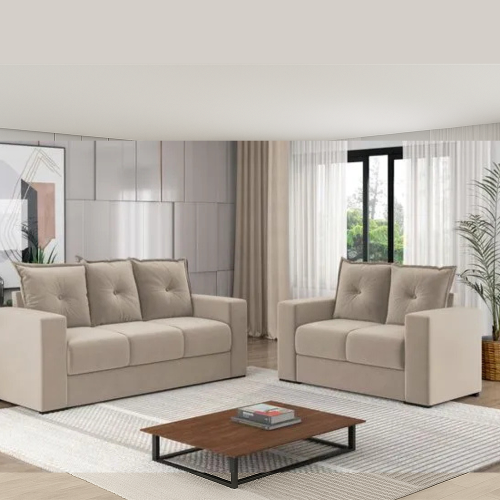 Conjunto de Sofá 3x2 Lugares Santa Catarina Bacetto - BEGE