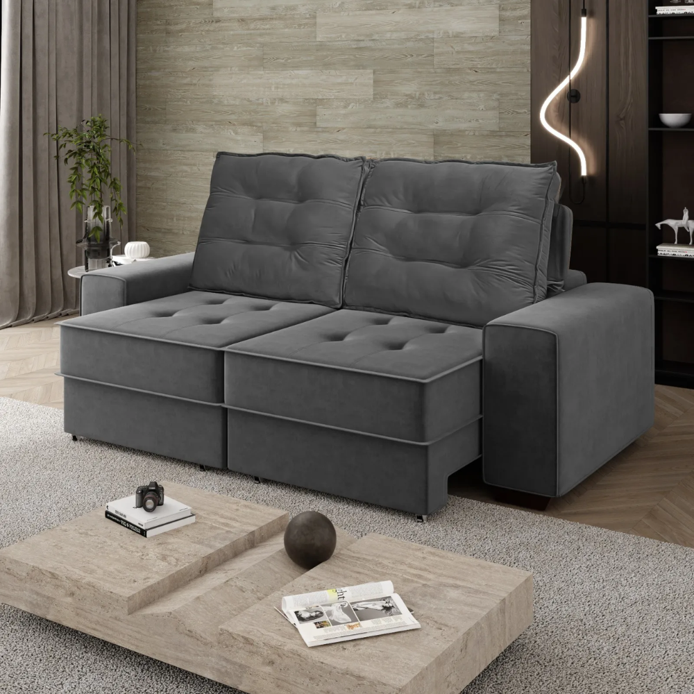 Sofá Retrátil Reclinável  190cm 3 Lugares Sibéria Nordeste - CINZA