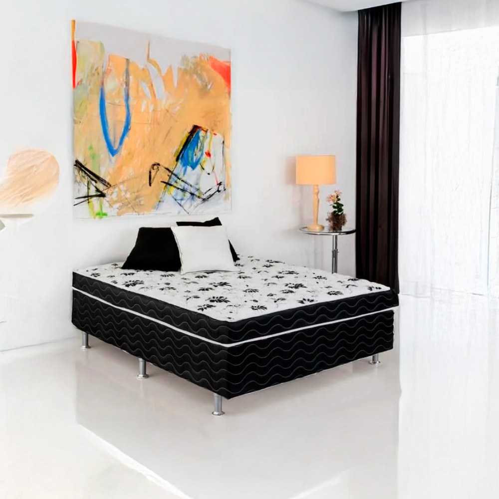 Cama Box Conjugada Casal D28 138x188x43 Union Ortopedic Ortobom - PRETO/BRANCO