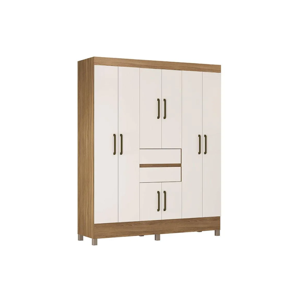 Guarda Roupa Casal 8 Portas  2 Gavetas Munique Demóbile - AMENDOLA /OFF WHITE