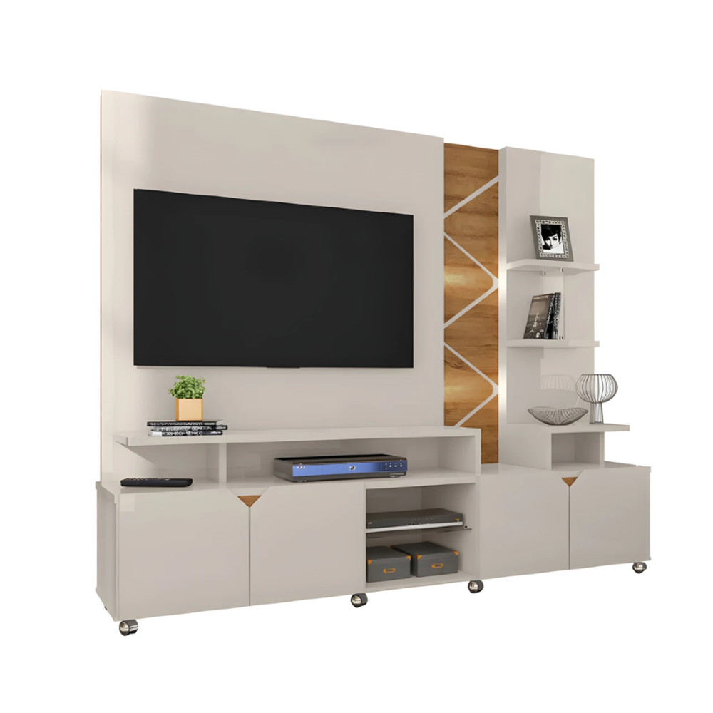 Home para Tv até 55 Polegadas Impressão Ripada Cross  Lukaliam Móveis - OFF WHITE/AMENDOA