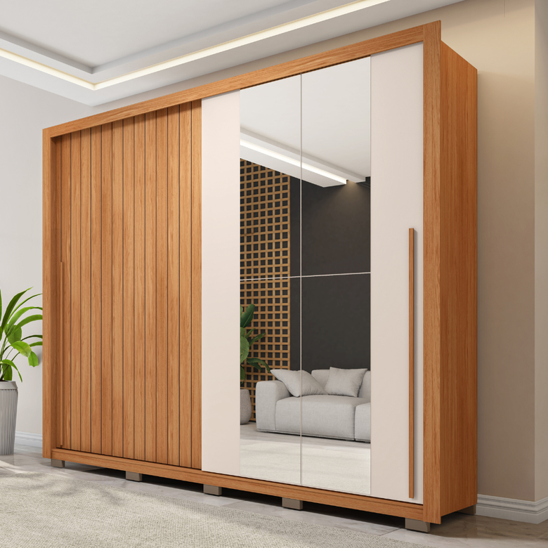 Guarda Roupa Casal 2 Portas de Correr com Espelho e 4 Gavetas 2.4 Flex Moviment Caemmun