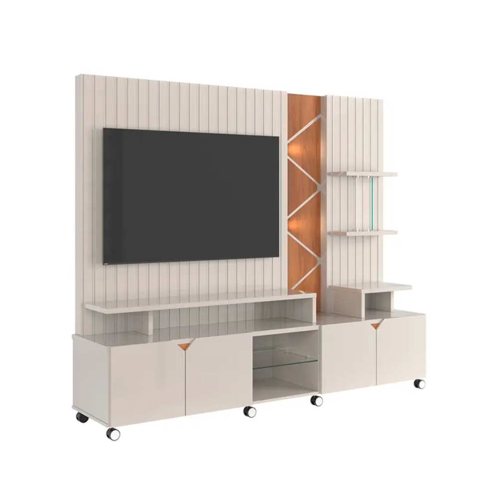 Home para TVs até 55 Polegadas Cross Lukaliam - OFF WHITE PEROLIZADO/JEQUITIBA
