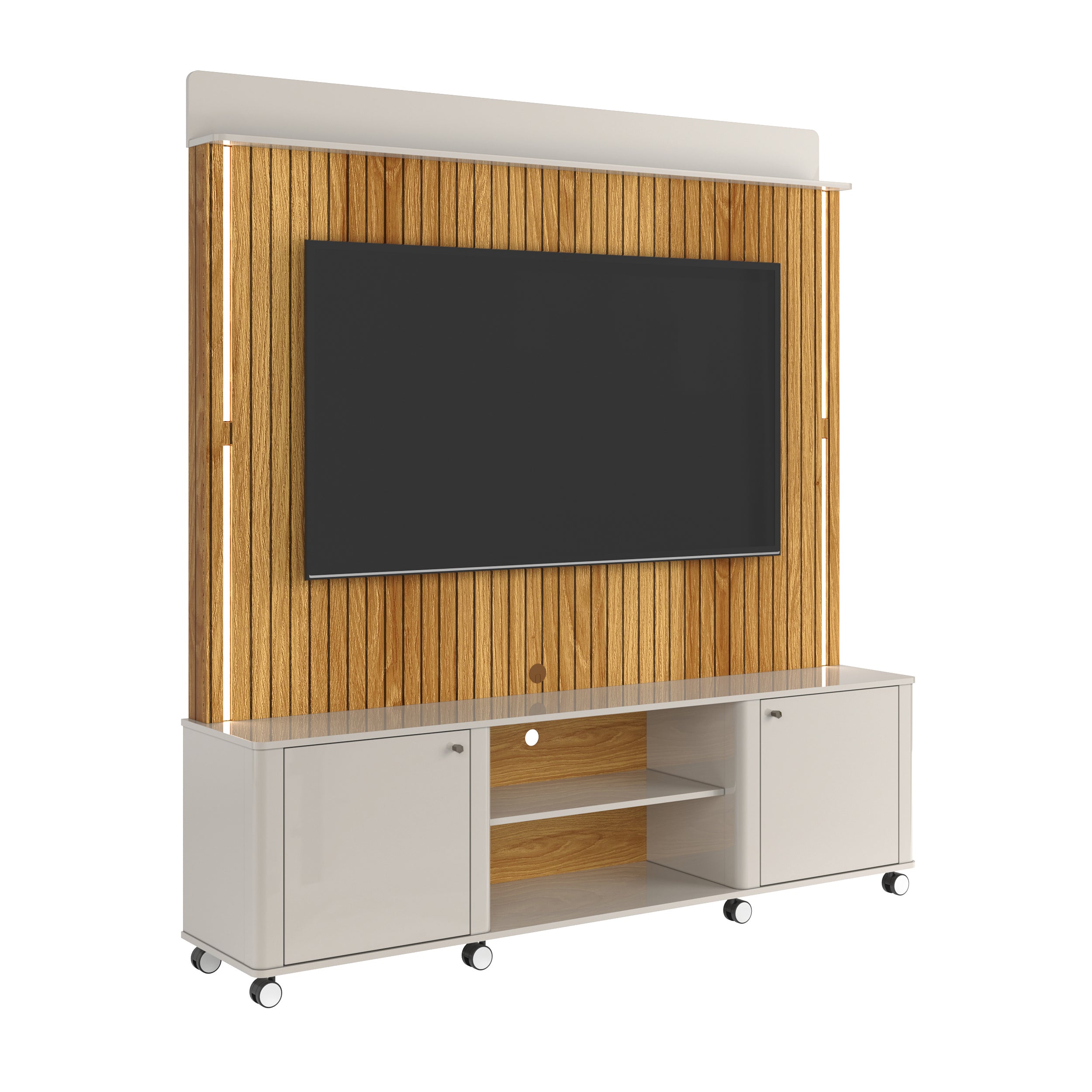 Home para TV de até 75  Polegadas Impressão Ripada 3D Florença Lukaliam - OFF WHITE /FREIJO