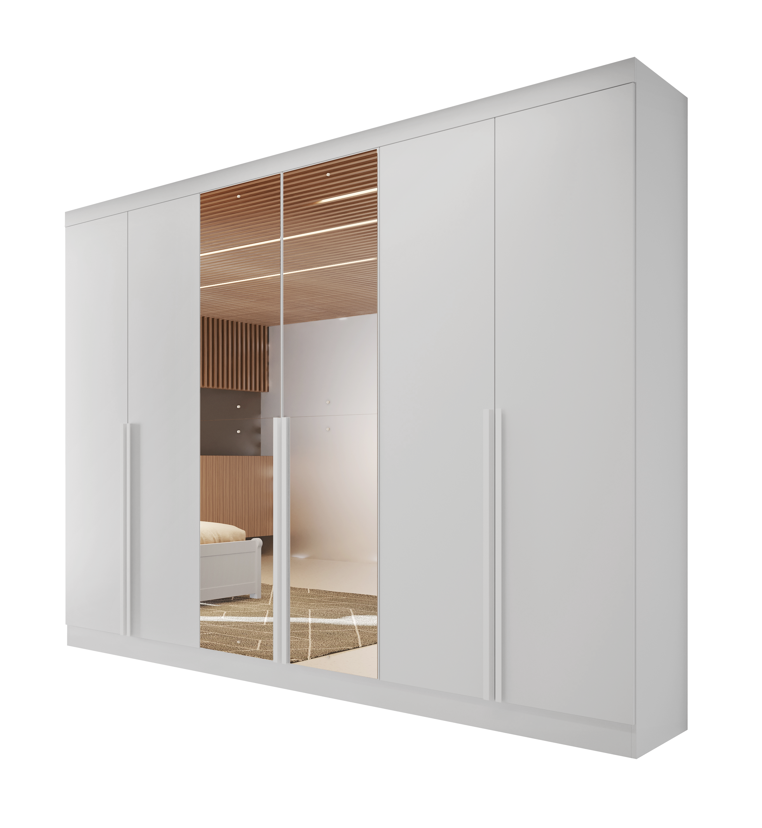Guarda-Roupa Casal   6 Portas 6 Gavetas Com Espelho MDF Austria Bianchi - BRANCO