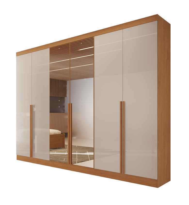 Guarda-Roupa Casal   6 Portas 6 Gavetas Com Espelho MDF Austria Bianchi