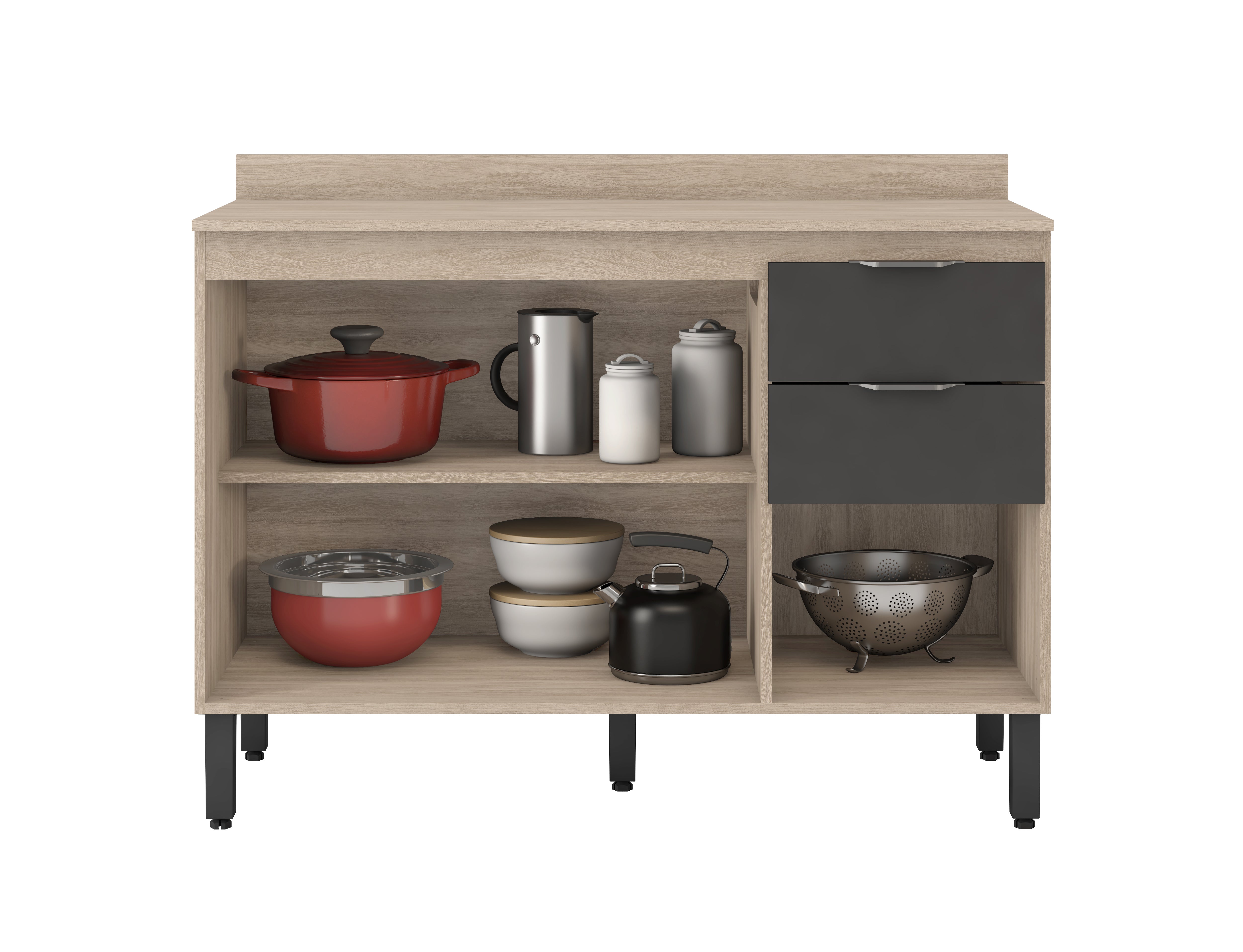 Balcão de Cozinha 3 Portas 2 Gavetas 120cm Com Tampo Firenze Demóbile - AVENA/GRAFITO