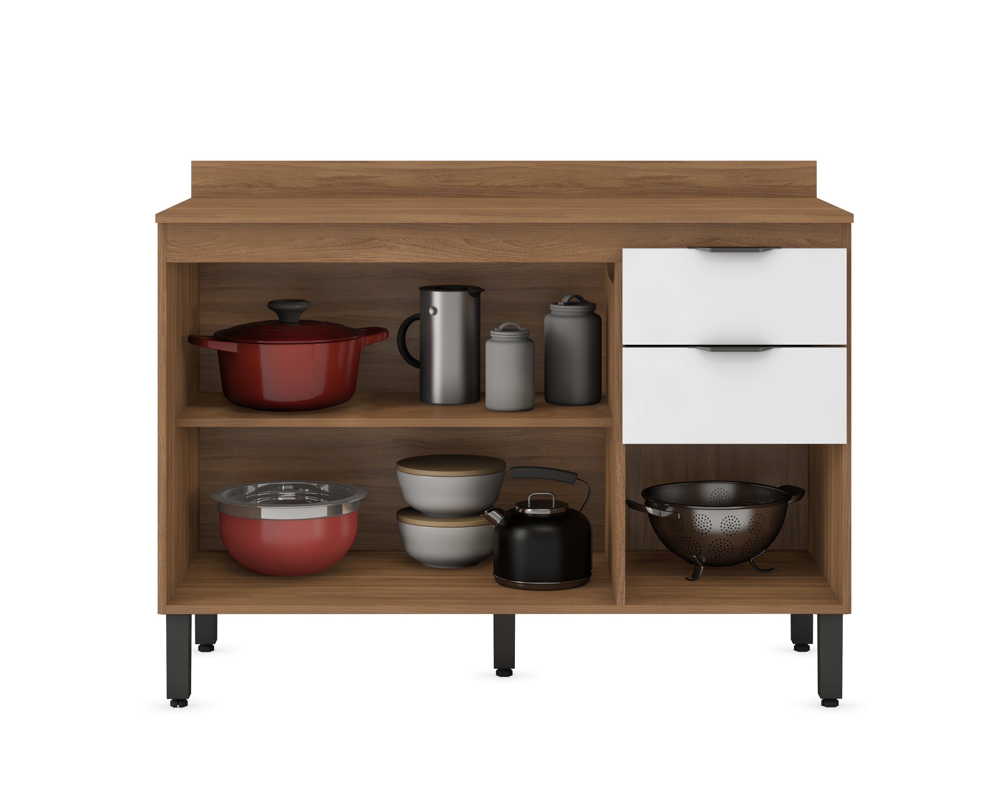 Balcão de Cozinha 3 Portas 2 Gavetas 120cm Com Tampo Firenze Demóbile - AMENDOLA/BRANCO