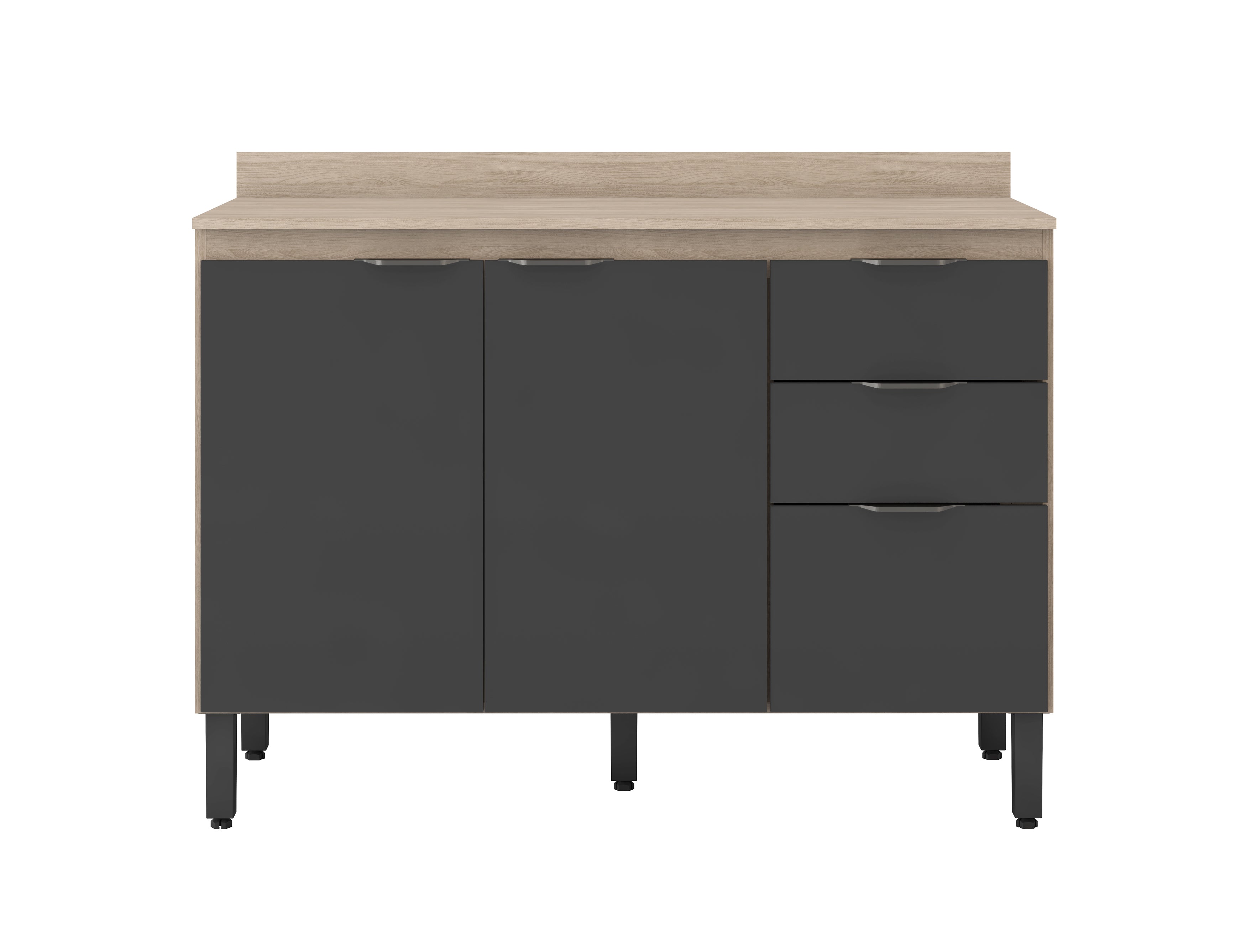 Balcão de Cozinha 3 Portas 2 Gavetas 120cm Com Tampo Firenze Demóbile - AVENA/GRAFITO