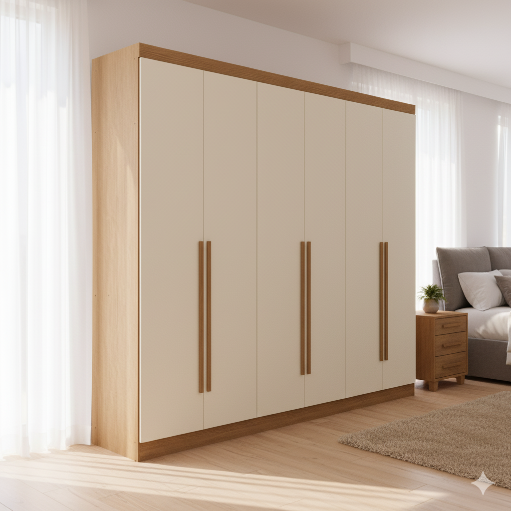 Guarda-Roupa Casal 6 Portas e 3 Gavetas T580 Kappesberg - CANELA /OFF WHITE