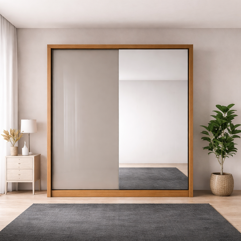 Guarda-Roupa Virtus com Espelho 2 Portas 3 Gavetas Novo Horizonte com Cabideiros - CUMARU/FENDI