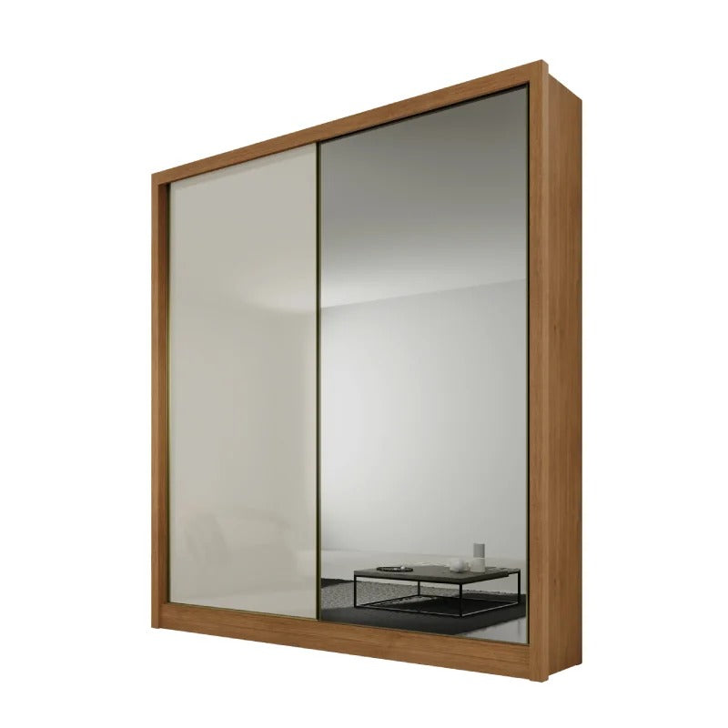 Guarda-Roupa Virtus com Espelho 2 Portas 3 Gavetas Novo Horizonte com Cabideiros - CUMARU/FENDI