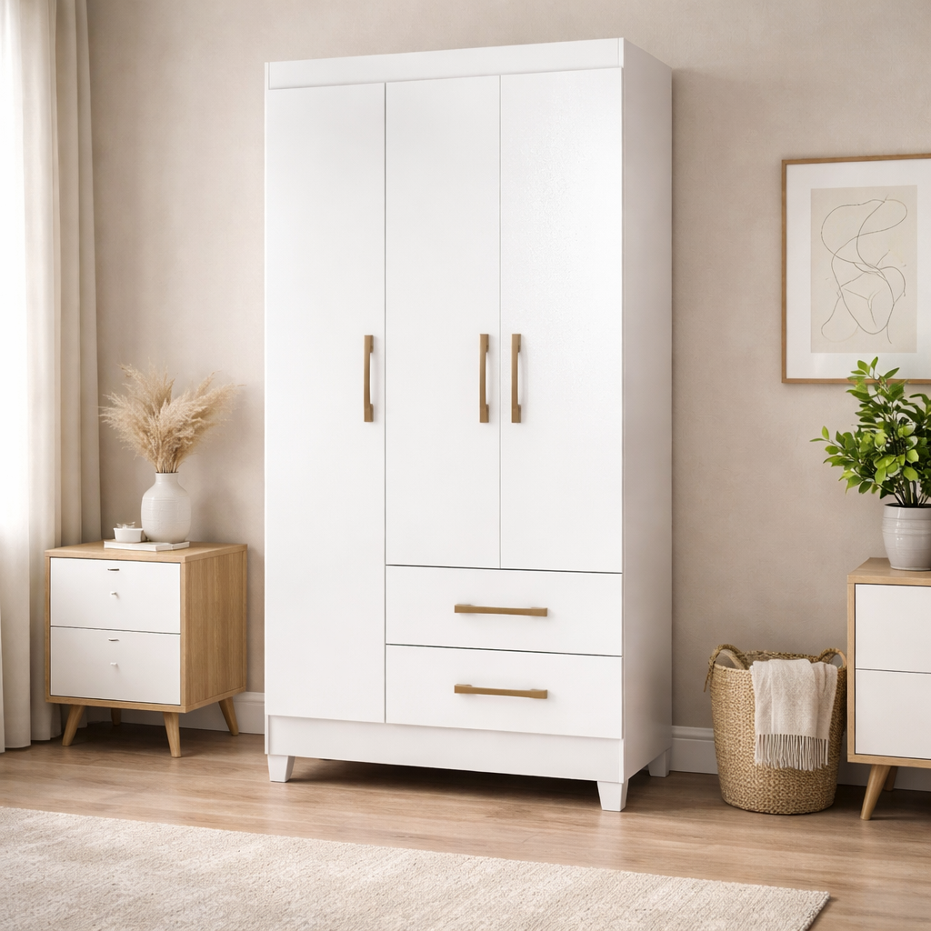 Guarda-Roupa 3 Portas 2 Gavetas Lima Moval - BRANCO / ROSA