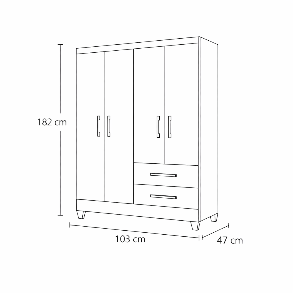Guarda-Roupa Solteiro 4 Portas 2 Gavetas Chile Moval