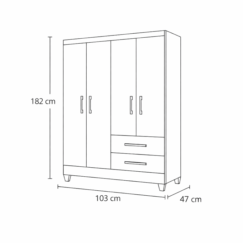 Guarda-Roupa Solteiro 4 Portas 2 Gavetas Chile Moval