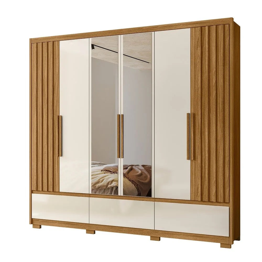 Guarda-Roupa Casal 6 Portas 5 Gavetas com Espelho Amazonas Moval - FREIJO/OFF WHITE