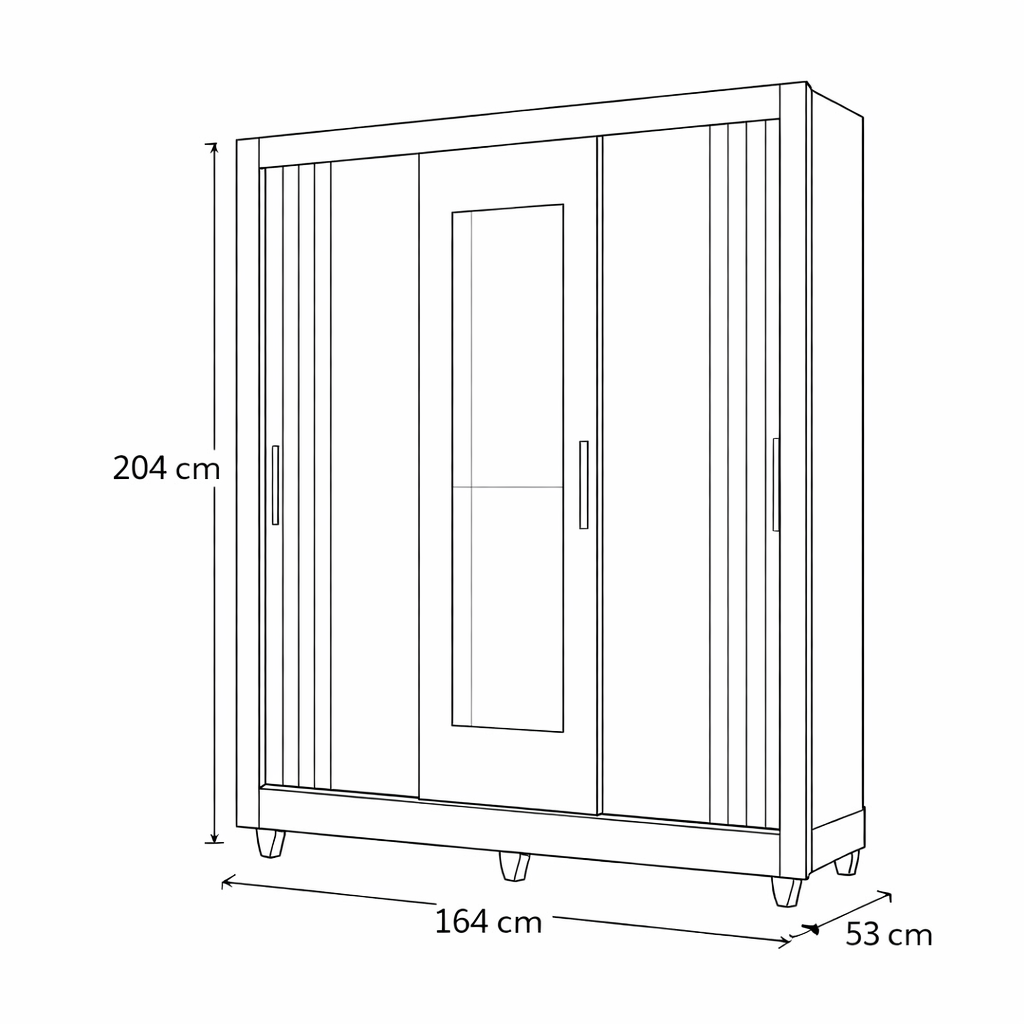 Guarda-Roupa Casal Bolívia 3 Portas 2 Gavetas Com Espelho Moval