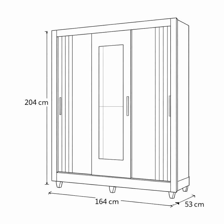 Guarda-Roupa Casal Bolívia 3 Portas 2 Gavetas Com Espelho Moval