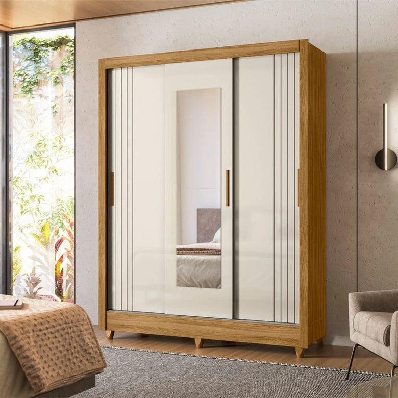 Guarda-Roupa Casal Bolívia 3 Portas 2 Gavetas Com Espelho Moval