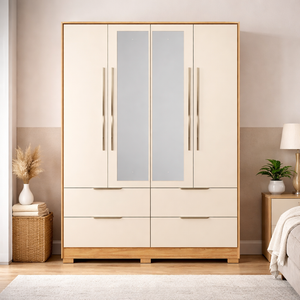 Guarda-Roupa Casal Domo 4 Portas com Espelho e Pés Demóbile