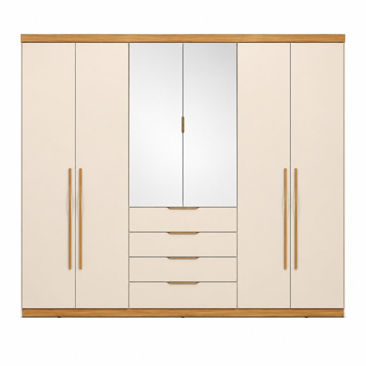 Guarda-Roupa Casal Giardino Com Espelho 6 Portas 4 Gavetas Demóbile - CINAMOMO/OFF WHITE