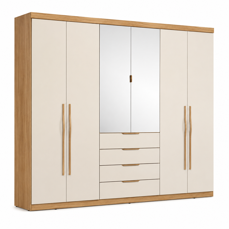 Guarda-Roupa Casal Giardino Com Espelho 6 Portas 4 Gavetas Demóbile