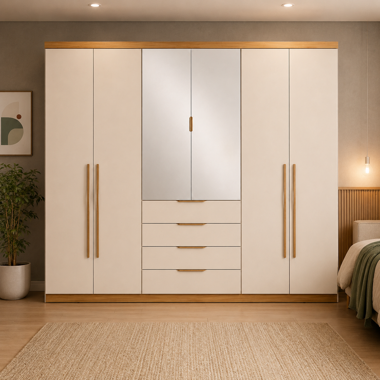 Guarda-Roupa Casal Giardino Com Espelho 6 Portas 4 Gavetas Demóbile
