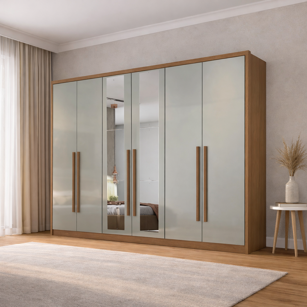 Guarda-Roupa Casal Robust com Espelho 6 Portas 6 Gavetas Novo Horizonte - CUMARU/FENDI