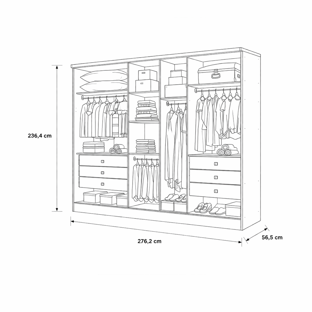 Guarda-Roupa Casal Robust com Espelho 6 Portas 6 Gavetas Novo Horizonte