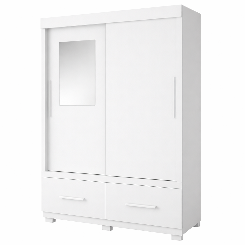 Guarda-Roupa Solteiro 2 Portas de Correr com Espelho 2 Gavetas Sereno Caemmun - BRANCO
