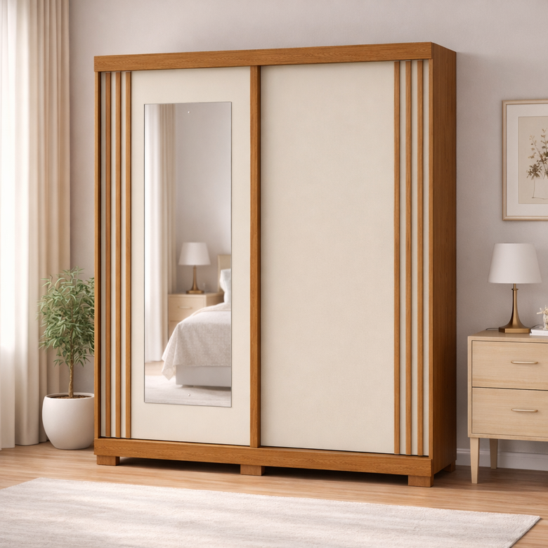 Guarda-Roupa Solteiro Athena 2 Portas 3 Gavetas com Espelho ACP