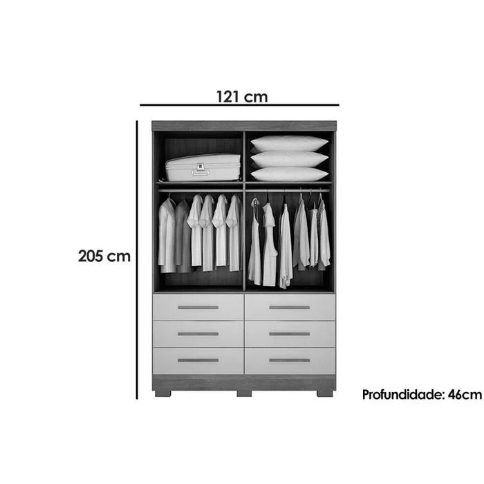 Guarda-Roupa Solteiro Buriti 2 Portas 6 Gavetas com Espelho Novo Horizonte