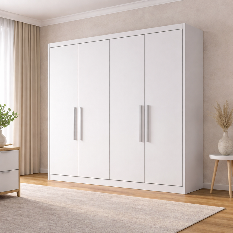 Guarda Roupa Solteiro 4 Portas 3 Gavetas MDF Moderni Plus Novo Horizonte