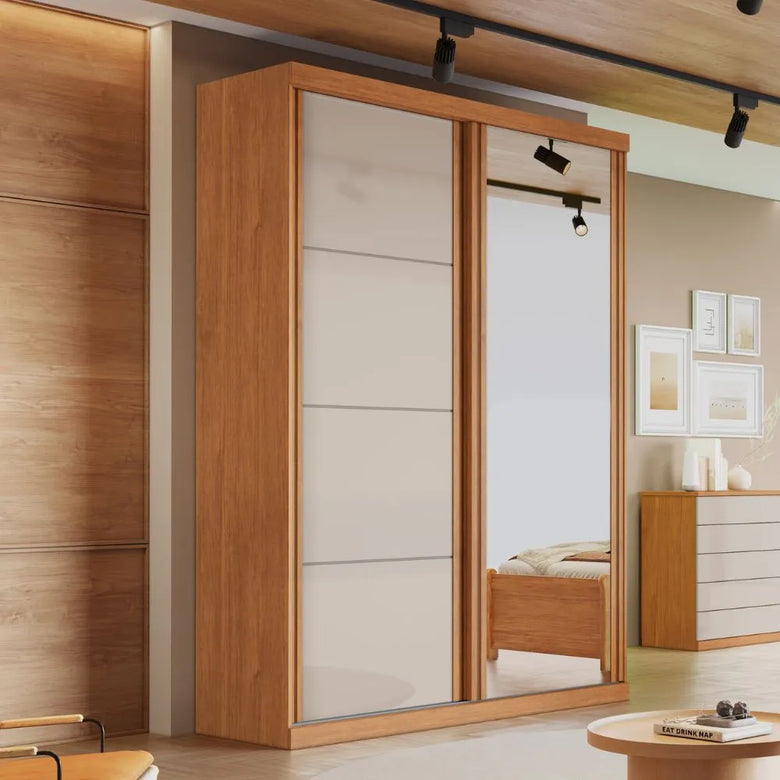 Guarda-Roupa 2 Portas Solteiro Búzios Bianchi com Espelho