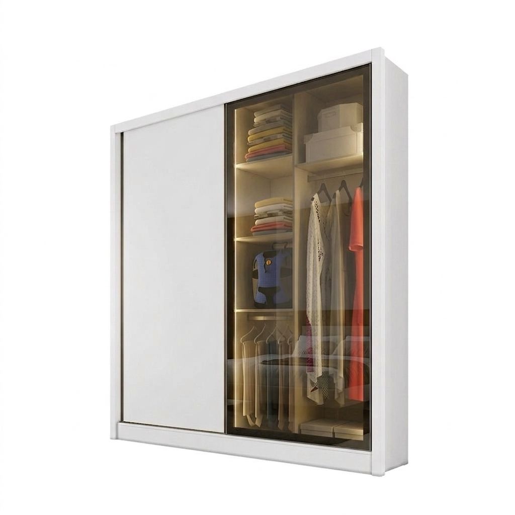 Guarda-Roupa Virtus Glass 2 Portas 3 Gavetas com Espelho e LED Novo Horizonte - NEVE