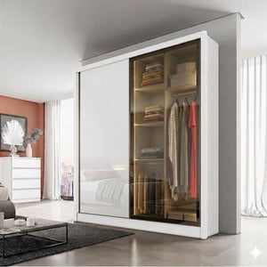 Guarda-Roupa Virtus Glass 2 Portas 3 Gavetas com Espelho e LED Novo Horizonte