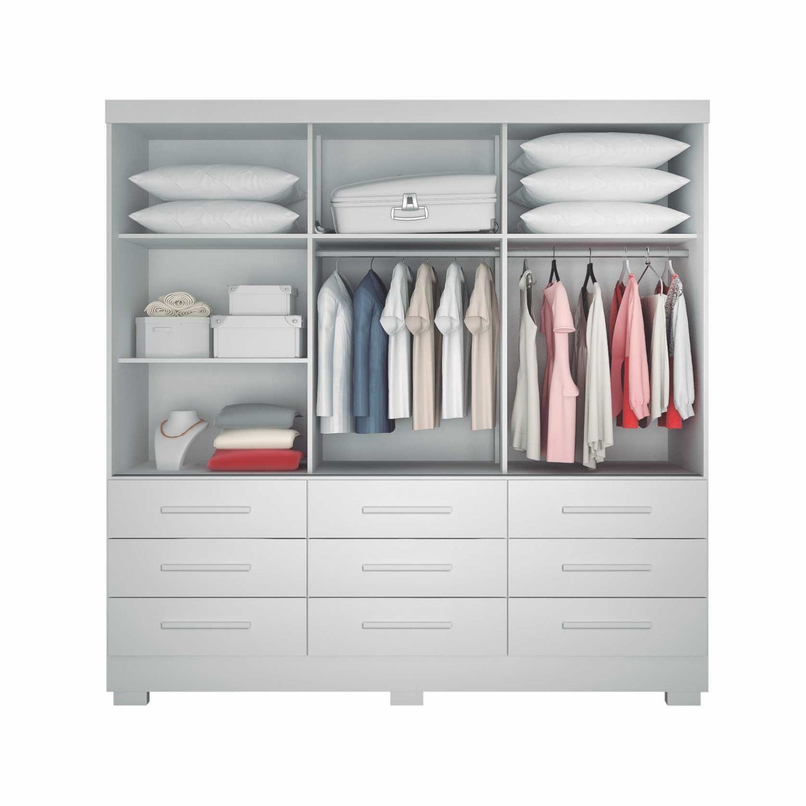 Guarda-Roupas Buriti 3 Portas 9 Gavetas com Espelho Novo Horizonte - BRANCO