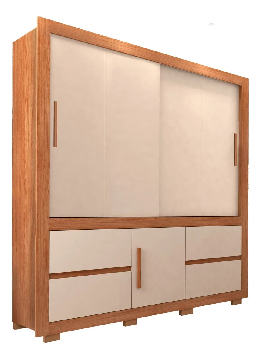 Guarda-Roupa Solteiro Optimus 1,9 3 Portas 4 Gavetas Caemmun com Espelho - FREIJO/OFF WHITE