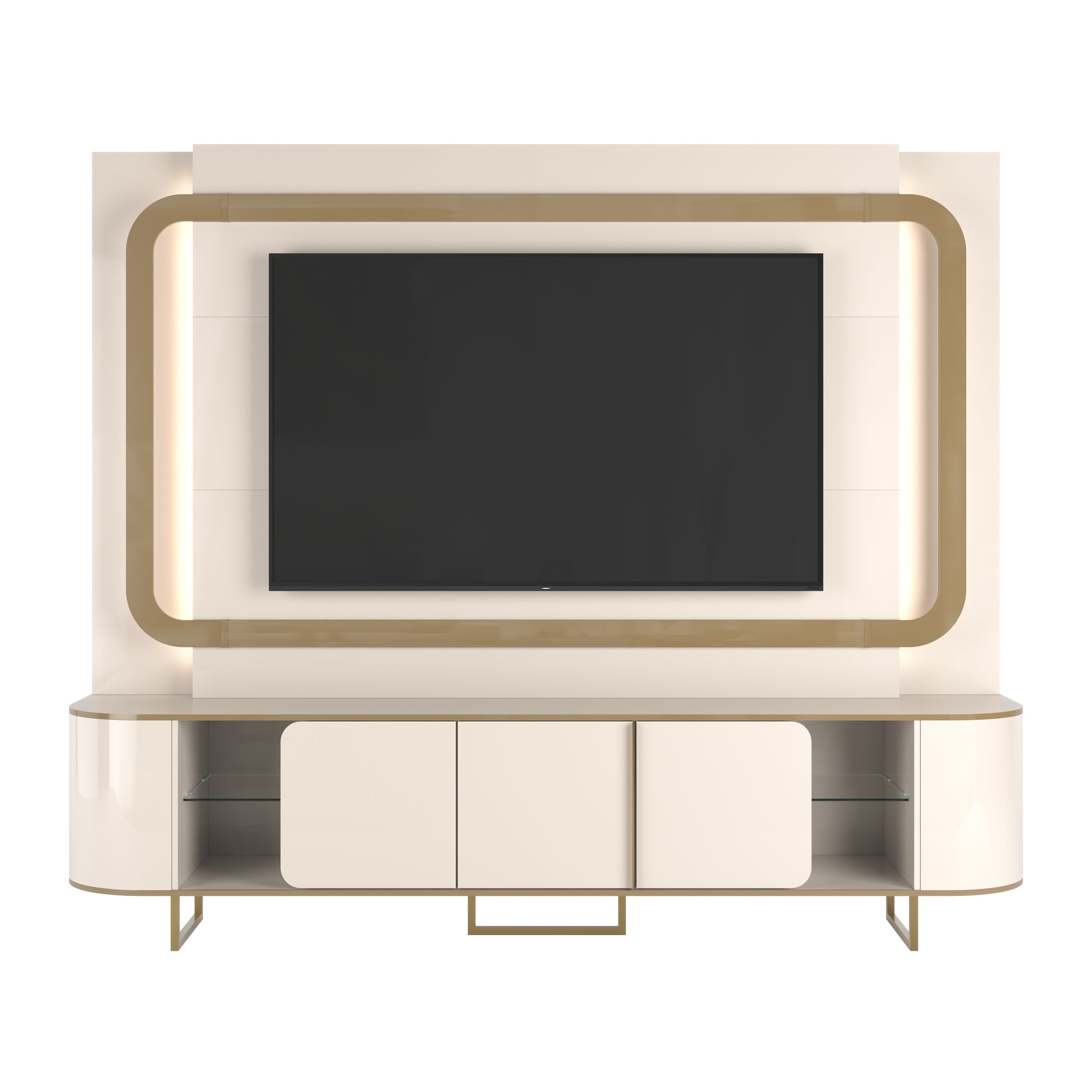 Home 2.4 Atlanta Lukaliam para TV até 65 Polegadas com Nichos e LED - OFF WHITE/DOURADO