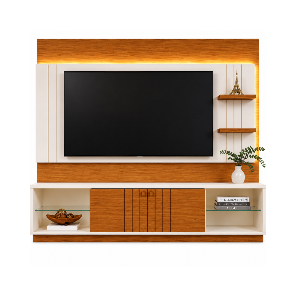 Home Para Tv até 60" Guaiba  2 Portas Com Led Mobler - OFF WHITE AMENDOA