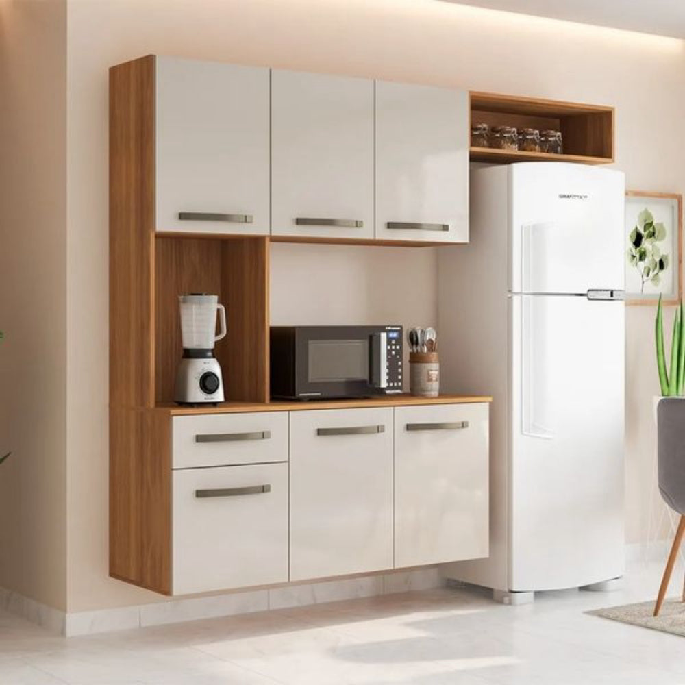 Cozinha Suspensa 6 Portas 1 Gaveta Belíssima Fiorello - Freijo/off white