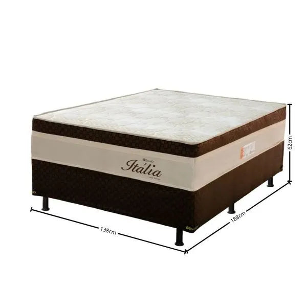 Cama Box Casal Itália (Colchão + Base) 138x188x62 Molas Ensacadas Topázio