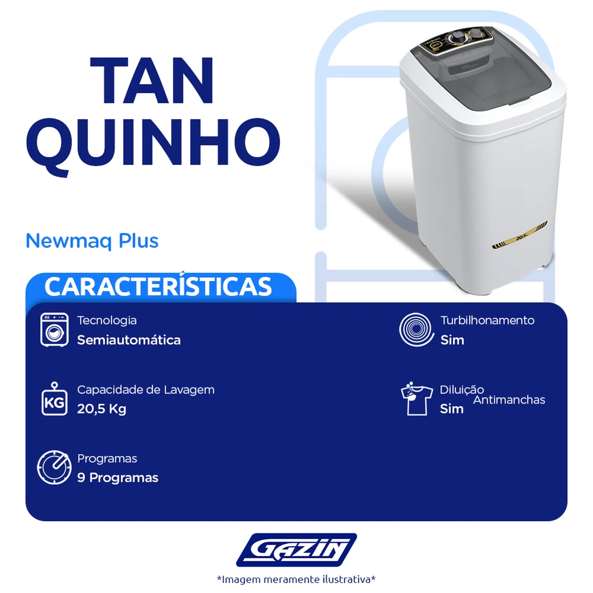 Tanquinho Newmaq Plus 20kg Semiautomático com Big Dispenser - 110 Volts - Branca