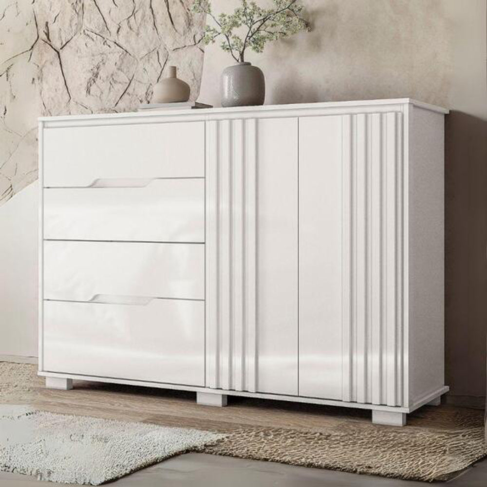 Cômoda com Sapateira Texas 4 Gavetas e 2 Portas Branco - Moval - Branco
