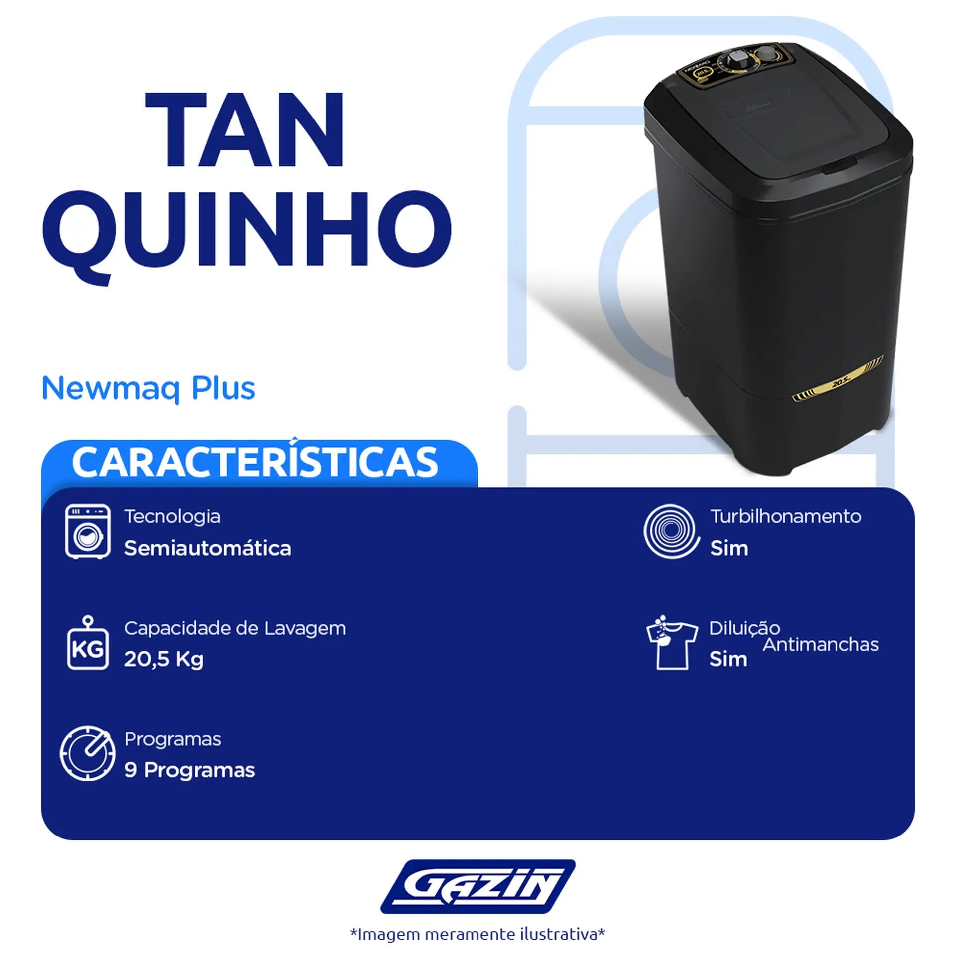 Tanquinho Newmaq Plus 20kg Semiautomático com Big Dispenser - 110 Volts - Preta