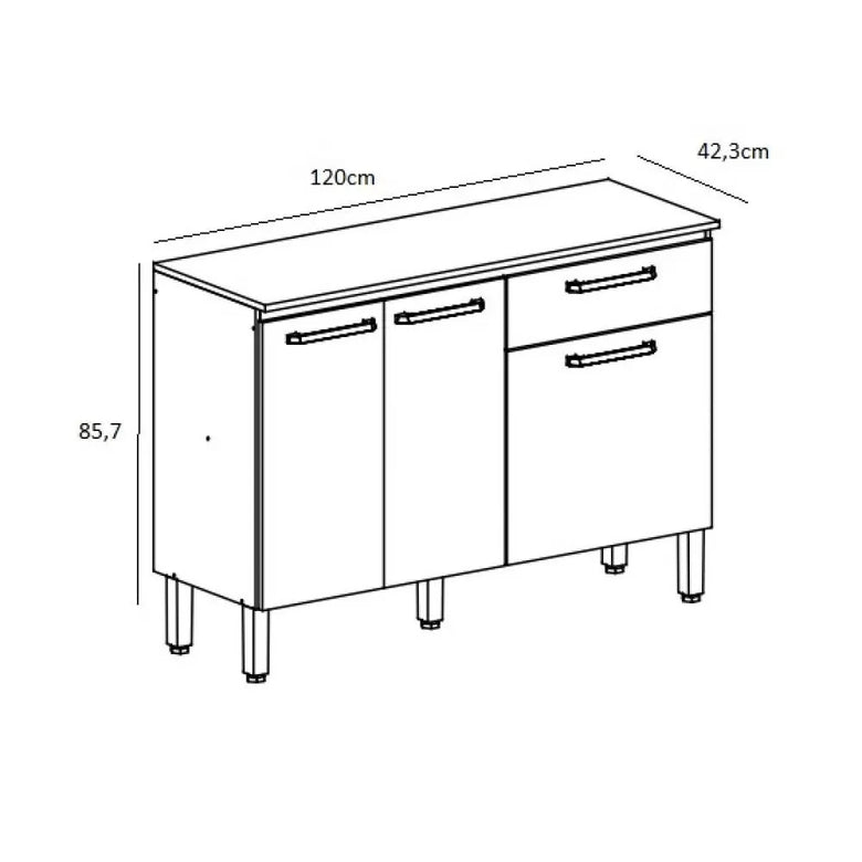 Balcão de Cozinha com Tampo 3 Portas 1 Gaveta 120cm Paraná Versalhes Freijó/Gris