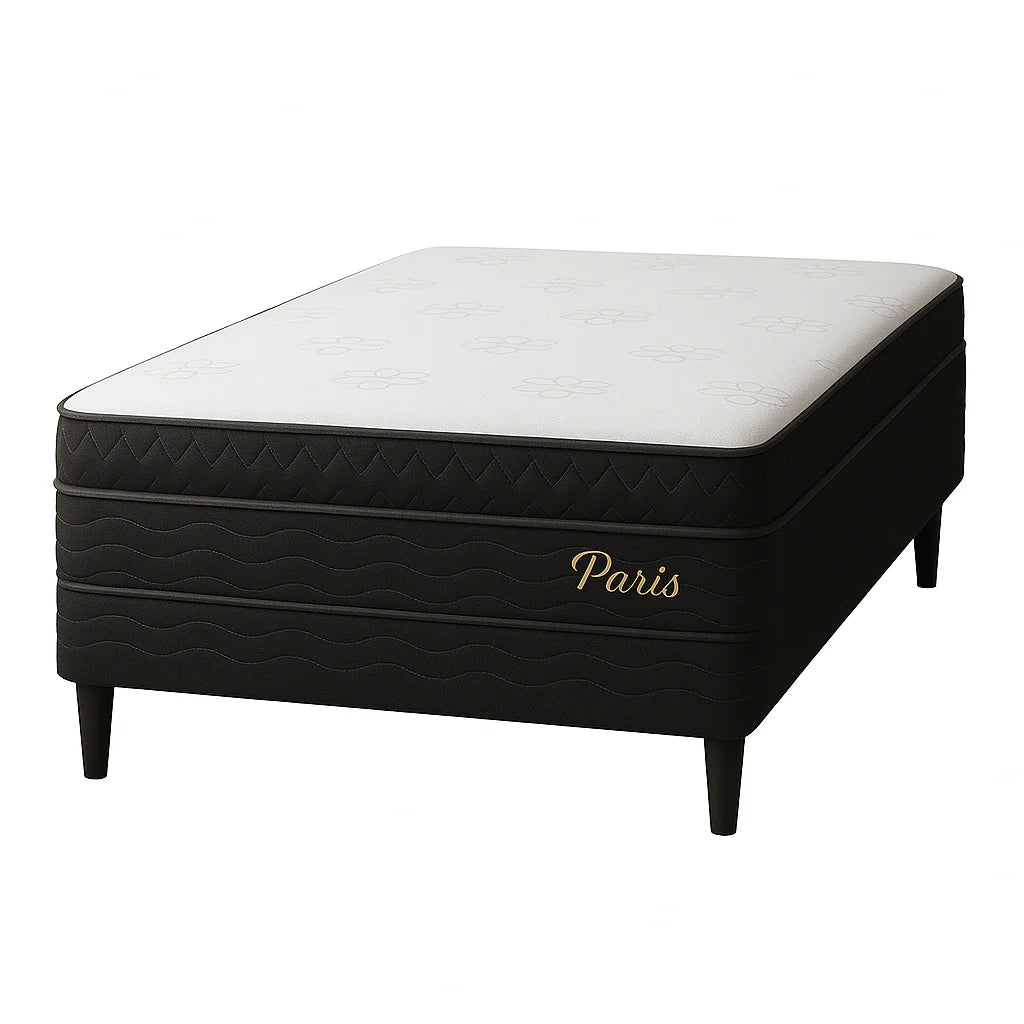 Cama Box Casal Paris (Colchão + Base) 138x188 Molas Ensacadas Topázio - Preto TX
