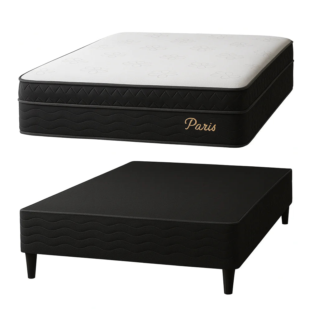Cama Box Casal Paris (Colchão + Base) 138x188 Molas Ensacadas Topázio