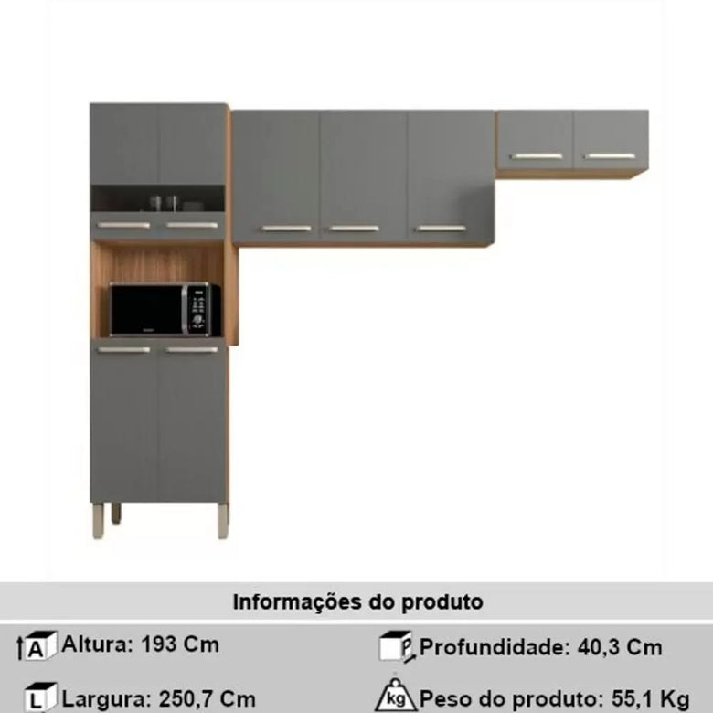 Cozinha Compacta 3 Peças Parana Versalhes Freijo/Gris